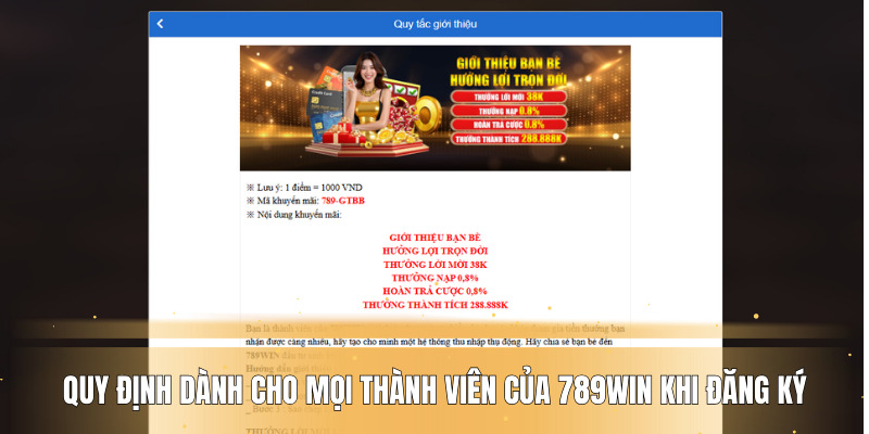 Quy định dành cho mọi thành viên của 789WIN khi đăng ký